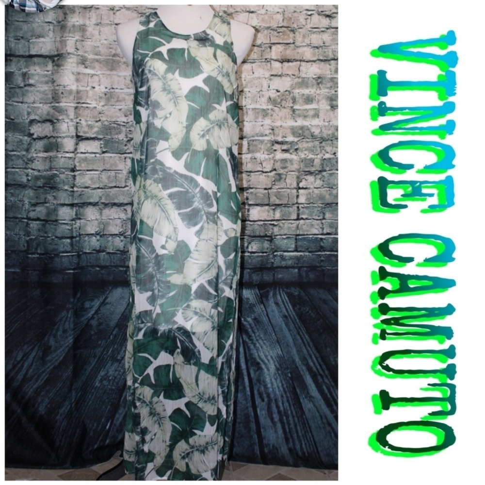 Vince Camuto green palm print sleeveless maxi dress Sz S NWT